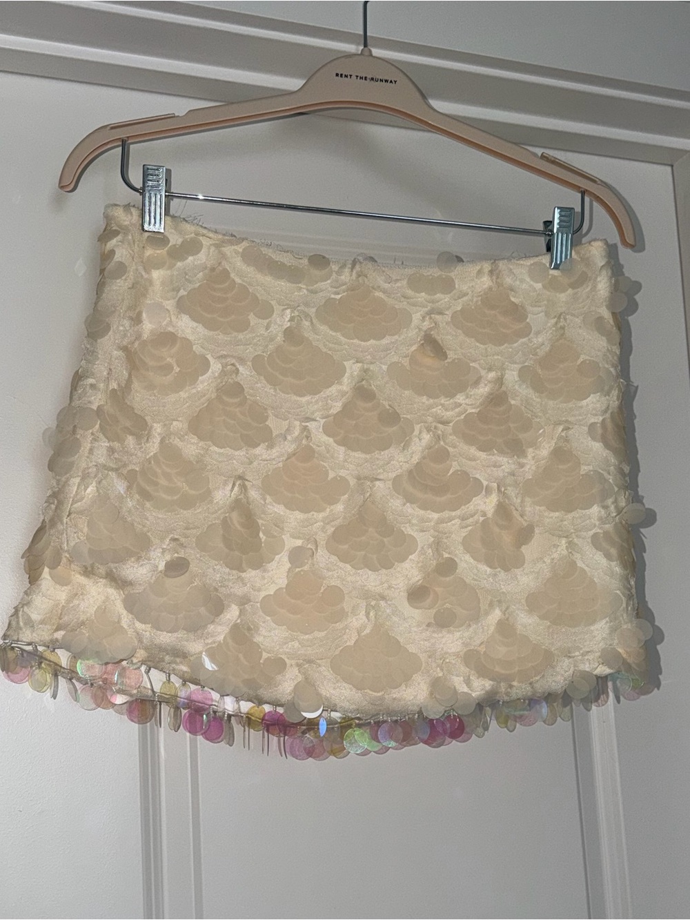 En Saison Cream Mini Skirt with Iridescent Sequin Hem - Picture 5 of 7